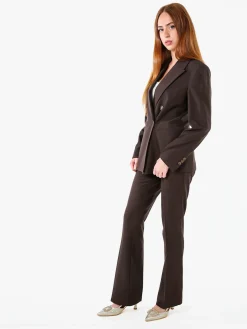 Fast Fashion Completo elegante da donna con blazer a doppiopetto e pantaloni a gamba dritta - moro