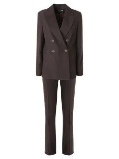 Fast Fashion Completo elegante da donna con blazer a doppiopetto e pantaloni a gamba dritta - moro