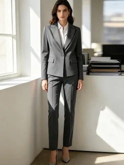 Fast Fashion Completo elegante da donna con blazer e pantaloni con finale a zampa - grigio