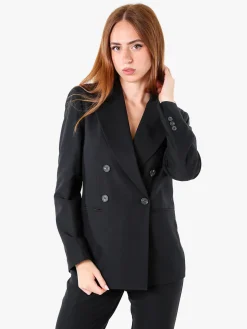 Fast Fashion Completo elegante da donna con blazer a doppiopetto e pantaloni a gamba dritta - nero