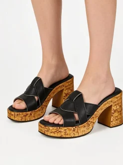 Feeling Ciabatte donna con tacco largo e plateau - nero