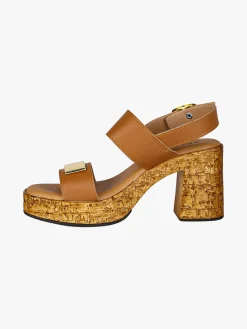 Feeling Sandali donna con tacco largo e plateau - cuoio