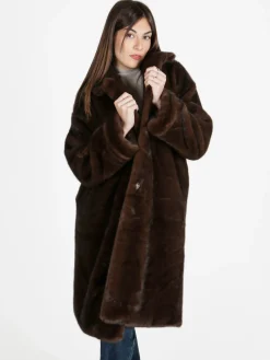 Fh Cappotto donna lungo in pelliccia sintetica