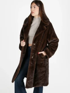 Fh Cappotto donna lungo in pelliccia sintetica