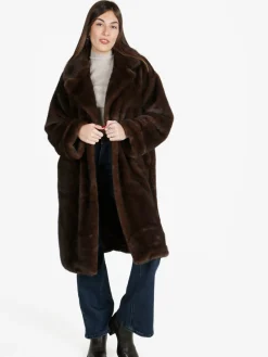 Fh Cappotto donna lungo in pelliccia sintetica