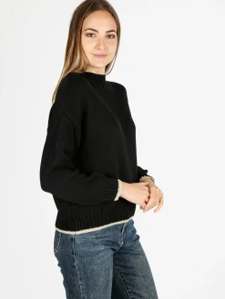 Fh Maglione donna in misto lana con dettaglio lurex - nero