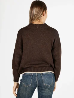 Fh Maglione donna in misto lana con dettaglio lurex - marrone