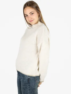 Fh Maglione donna in misto lana con dettaglio lurex - panna