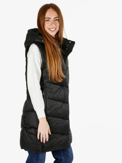 Flight Finery Giubbotto lungo da donna imbottito con cappuccio e maniche removibili - nero