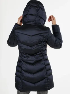 Flight Finery Giubbotto lungo da donna con bottoni e zip - blu scuro