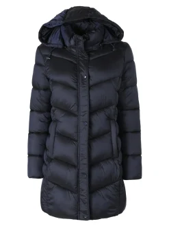 Flight Finery Giubbotto lungo da donna con bottoni e zip - blu scuro