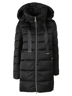 Flight Finery Giubbotto lungo da donna imbottito con cappuccio e zip - nero