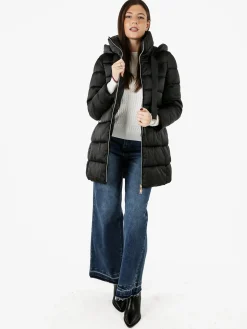 Flight Finery Giubbotto lungo da donna imbottito con cappuccio e zip - nero