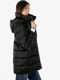 Flight Finery Giubbotto lungo da donna imbottito con cappuccio e zip - nero