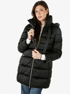Flight Finery Giubbotto lungo da donna imbottito con cappuccio e zip - nero