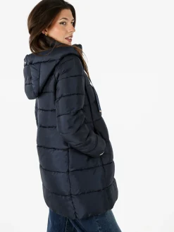 Flight Finery Giubbotto lungo da donna imbottito con cappuccio e zip - blu scuro