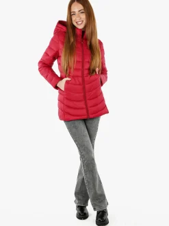 Flight Finery Giubbotto lungo da donna con cappuccio e zip - rosso