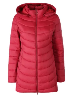 Flight Finery Giubbotto lungo da donna con cappuccio e zip - rosso
