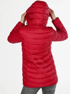 Flight Finery Giubbotto lungo da donna con cappuccio e zip - rosso