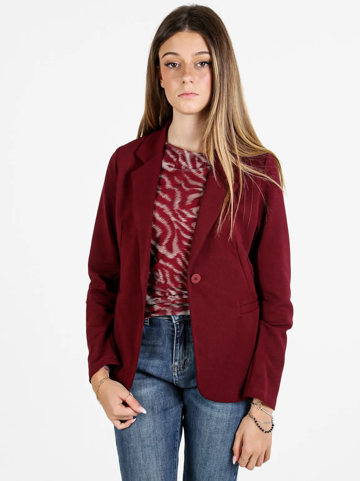 Floria Blazer donna a costine monobottone - bordeaux