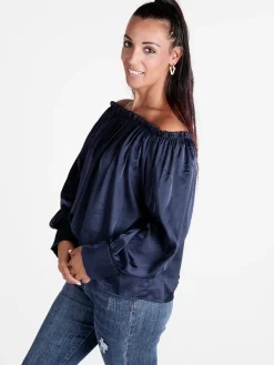 Floria Blusa donna effetto raso con scollo a barca