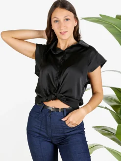 Floria Camicia donna senza maniche effetto raso