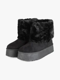 Flyfor Stivaletti donna scamosciati con platform e bordo in pelliccia sintetica