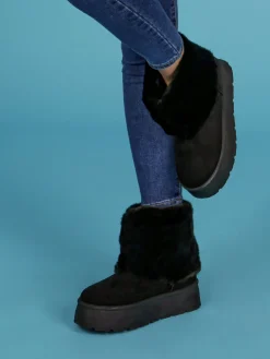 Flyfor Stivaletti donna scamosciati con platform e bordo in pelliccia sintetica