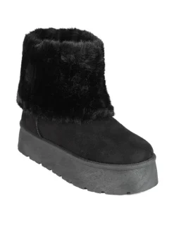 Flyfor Stivaletti donna scamosciati con platform e bordo in pelliccia sintetica