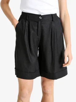 Frenetika Bermuda donna in misto lino con risvolto