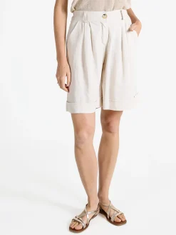 Frenetika Bermuda donna in misto lino con risvolto