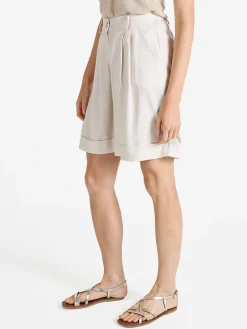 Frenetika Bermuda donna in misto lino con risvolto