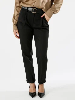Frenetika Pantaloni da donna a gamba dritta con cintura e risvolti sul finale - nero