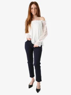 Frenetika Pantaloni donna a gamba dritta con risvolto sul finale e cintura - blu scuro