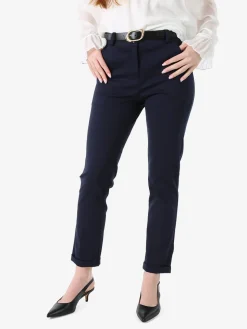 Frenetika Pantaloni donna a gamba dritta con risvolto sul finale e cintura - blu scuro