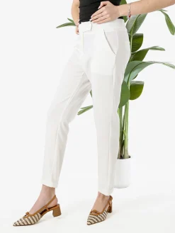Frenetika Pantaloni donna a vita bassa con risvolto - bianco