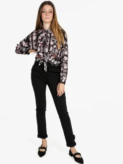 Frenetika Pantaloni donna a vita bassa con risvolto - nero
