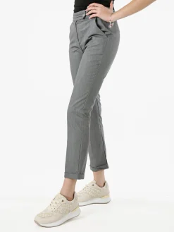 Frenetika Pantaloni donna a vita bassa con risvolto - grigio