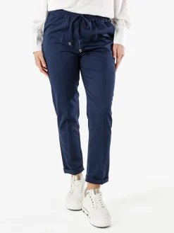 Frenetika Pantaloni donna casual con elastico in vita e risvolto sul finale - blu scuro