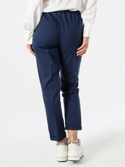 Frenetika Pantaloni donna casual con elastico in vita e risvolto sul finale - blu scuro