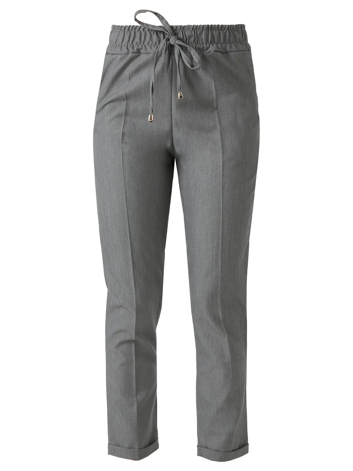 Frenetika Pantaloni donna casual con elastico in vita e risvolto sul finale - grigio
