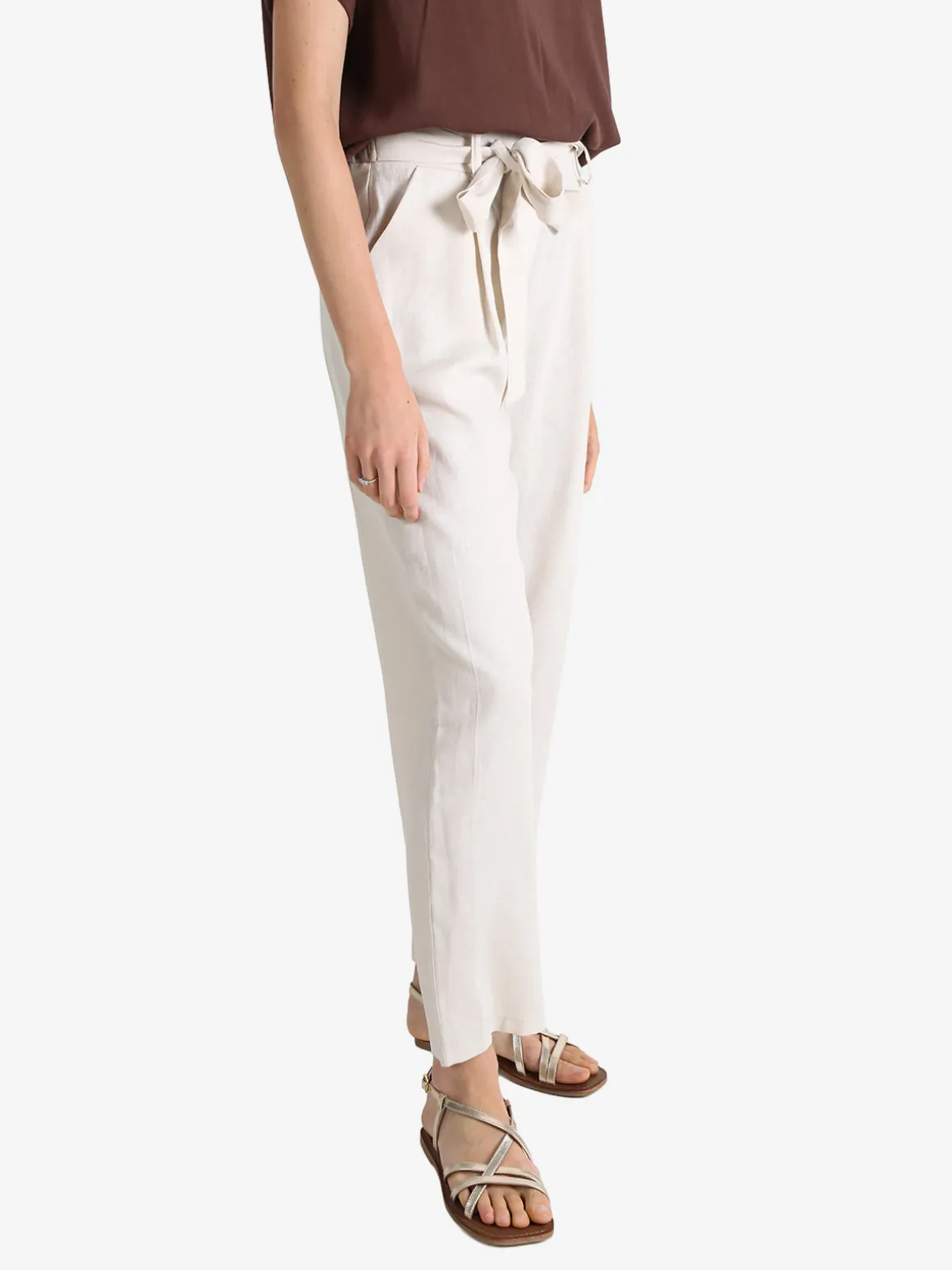 Frenetika Pantaloni donna in misto lino con cintura