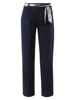 Frenetika Pantaloni donna in misto lino a gamba dritta con cintura a foulard - blu
