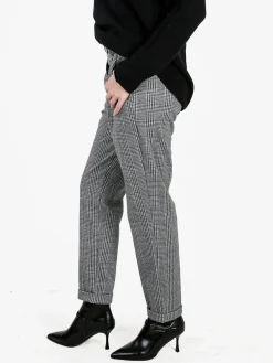 Frenetika Pantaloni donna pied de poule con cintura e risvolto finale - grigio