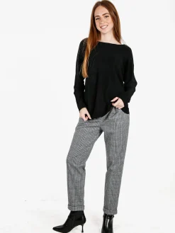 Frenetika Pantaloni donna pied de poule con cintura e risvolto finale - grigio