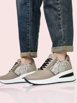 Gattinoni Sneakers donna stringate con zeppa - taupe