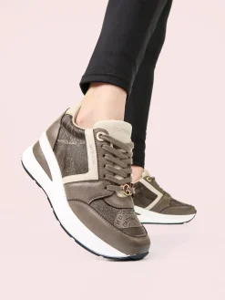 Gattinoni Sneakers donna stringate con zeppa - fango
