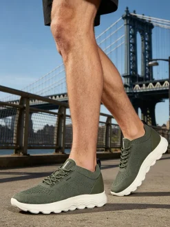 Geox SPHERICA Sneakers uomo stringate in maglia - verde scuro