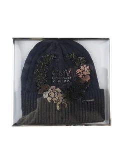 Gian Marco Venturi Cappello da uomo in maglia a coste con risvolto - blu scuro