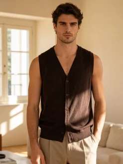 Gian Marco Venturi Gilet da uomo in maglia misto lana con bottoni - marrone